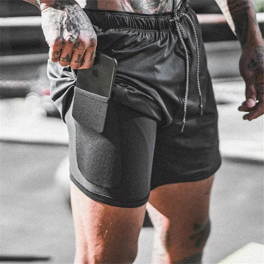 Running Shorts Men Gym Sports Shorts 2 In 1 Quick Dry Workout Training Gym Fitness