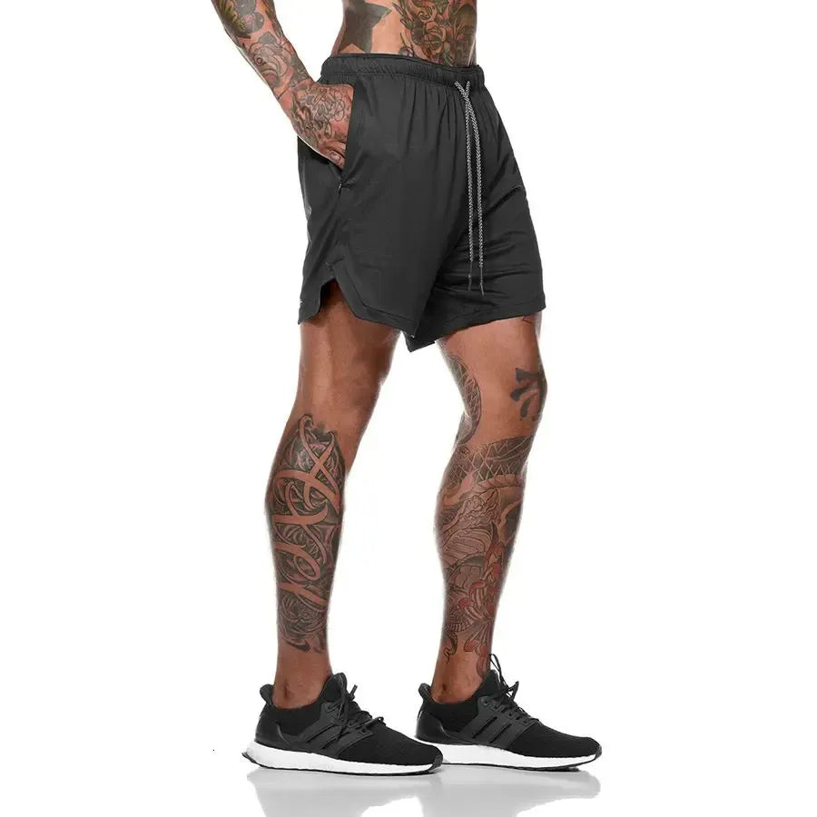 Running Shorts Men Gym Sports Shorts 2 In 1 Quick Dry Workout Training Gym Fitness