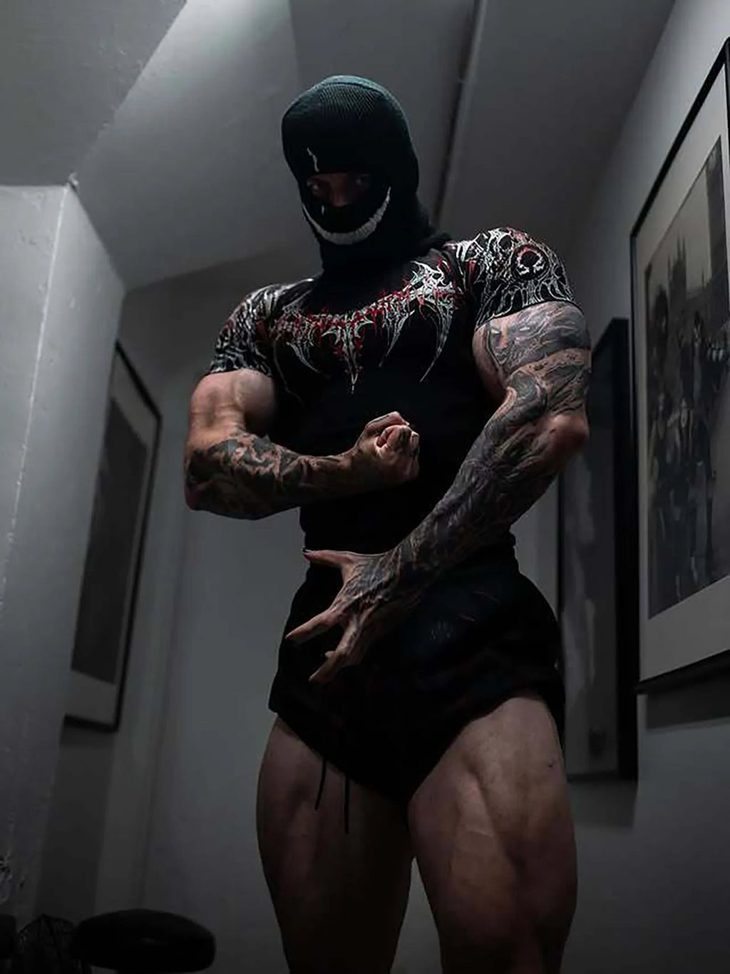 T-shirt Men's Dark Gothic Print Muscle Tee High Elasticity And Quick Drying Exercise For Bodybuilding