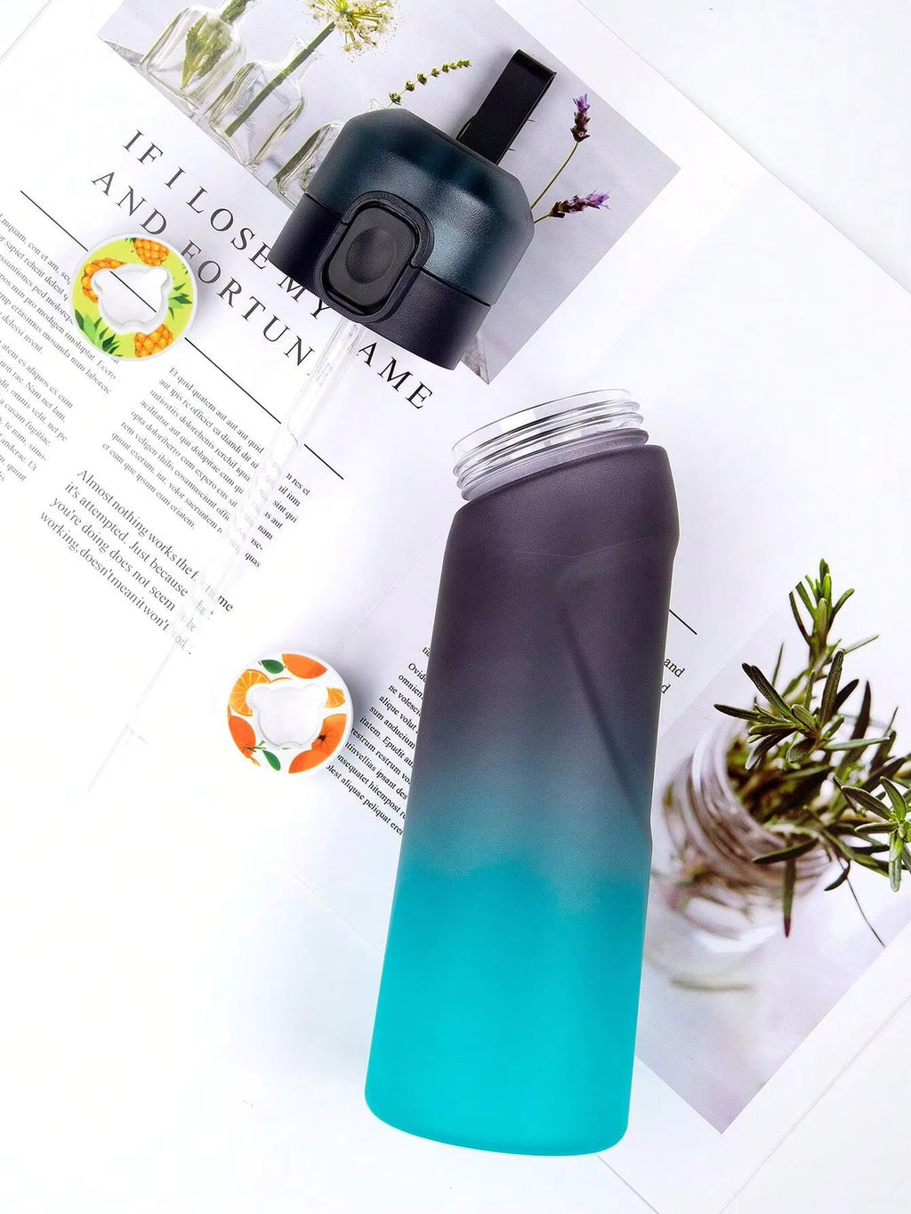 650ml Flavored Water Bottle with Random 1 Flavour Pods Air Water Bottle Frosted Black Air Camping Sport Fitness Cup