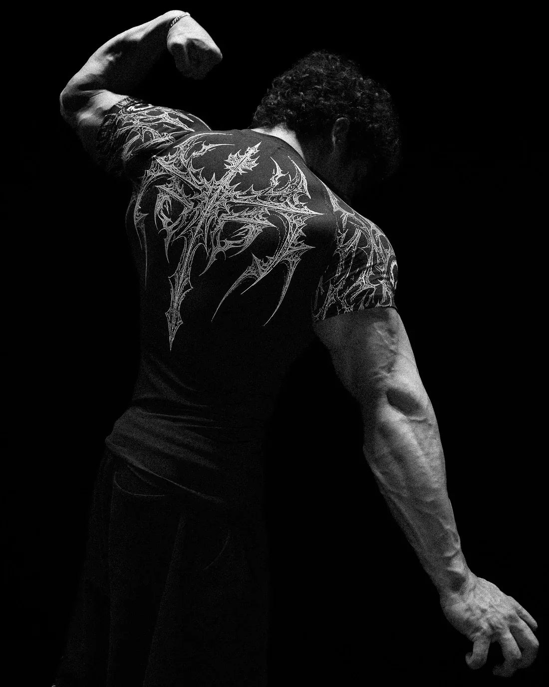 T-shirt Men's Dark Gothic Print Muscle Tee High Elasticity And Quick Drying Exercise For Bodybuilding