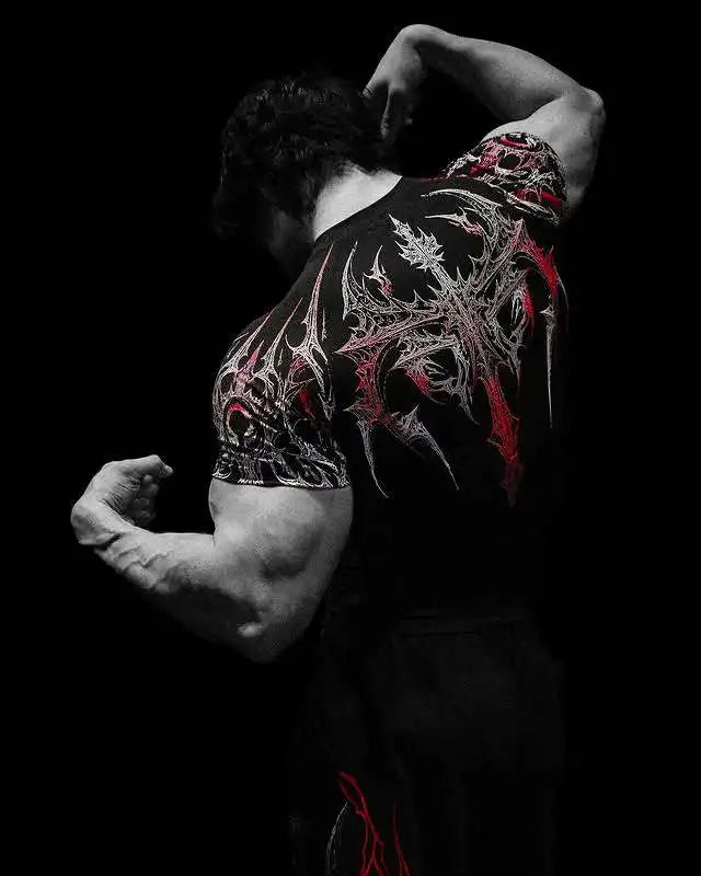 T-shirt Men's Dark Gothic Print Muscle Tee High Elasticity And Quick Drying Exercise For Bodybuilding
