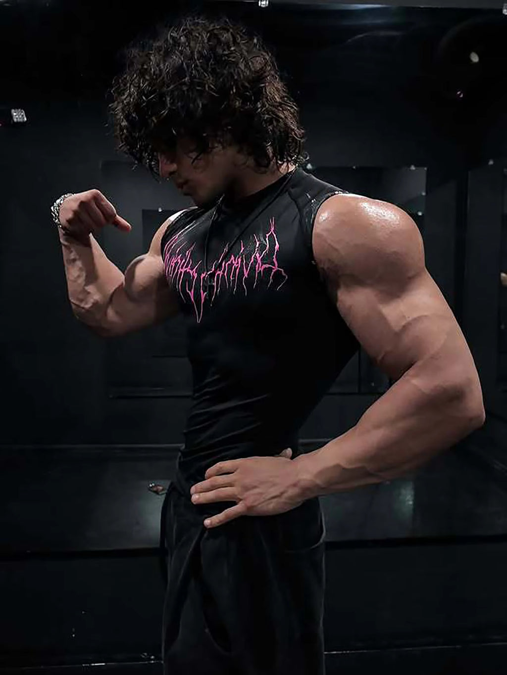 T-shirt Men's Dark Gothic Print Muscle Tee High Elasticity And Quick Drying Exercise For Bodybuilding