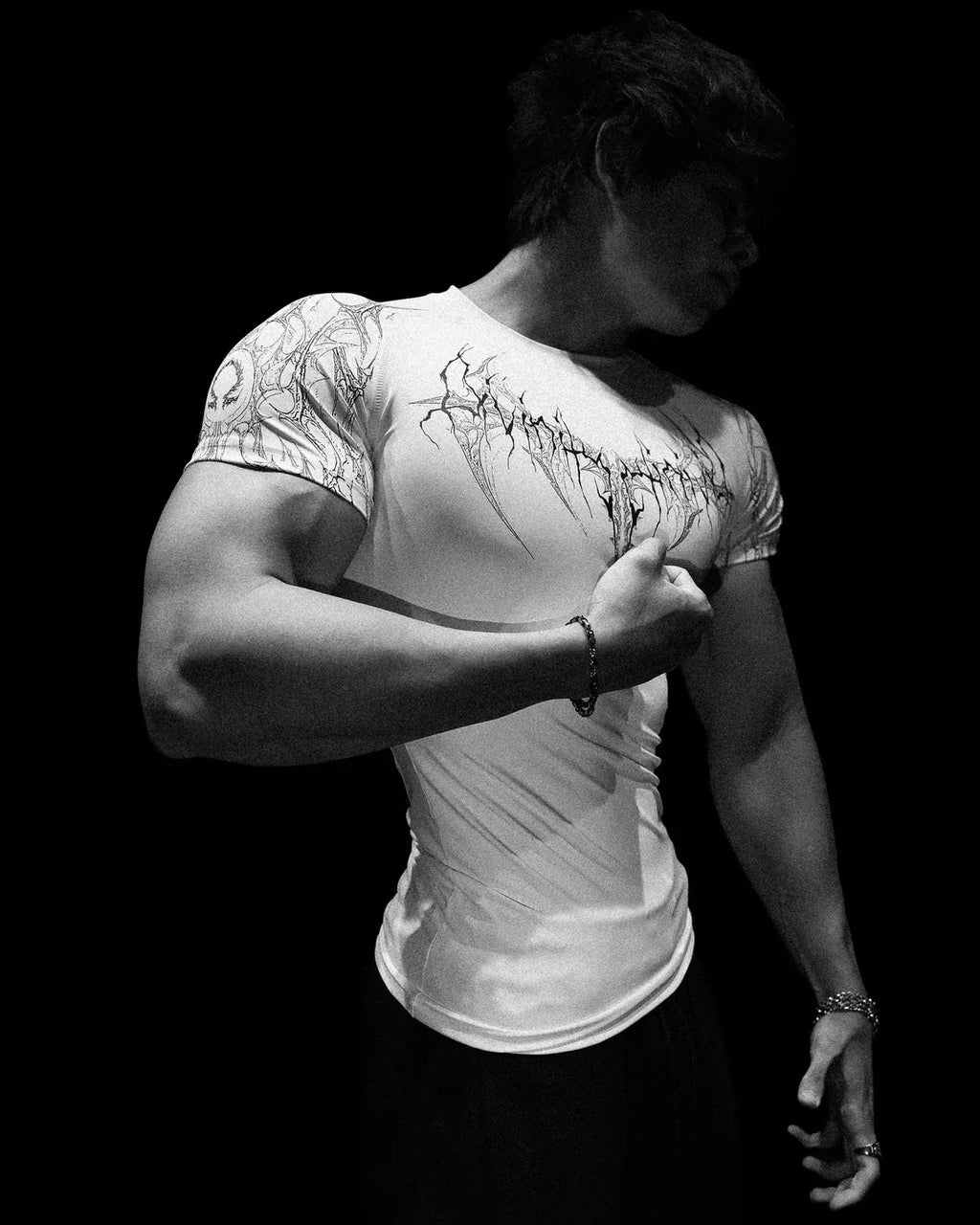 T-shirt Men's Dark Gothic Print Muscle Tee High Elasticity And Quick Drying Exercise For Bodybuilding