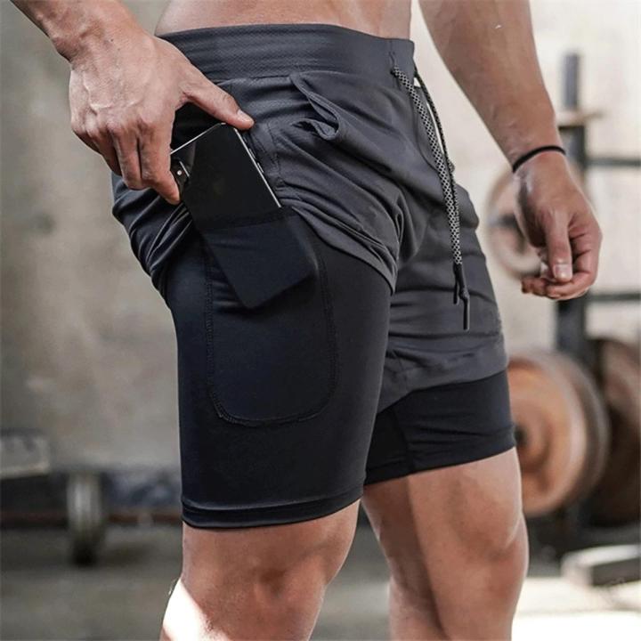 Running Shorts Men Gym Sports Shorts 2 In 1 Quick Dry Workout Training Gym Fitness
